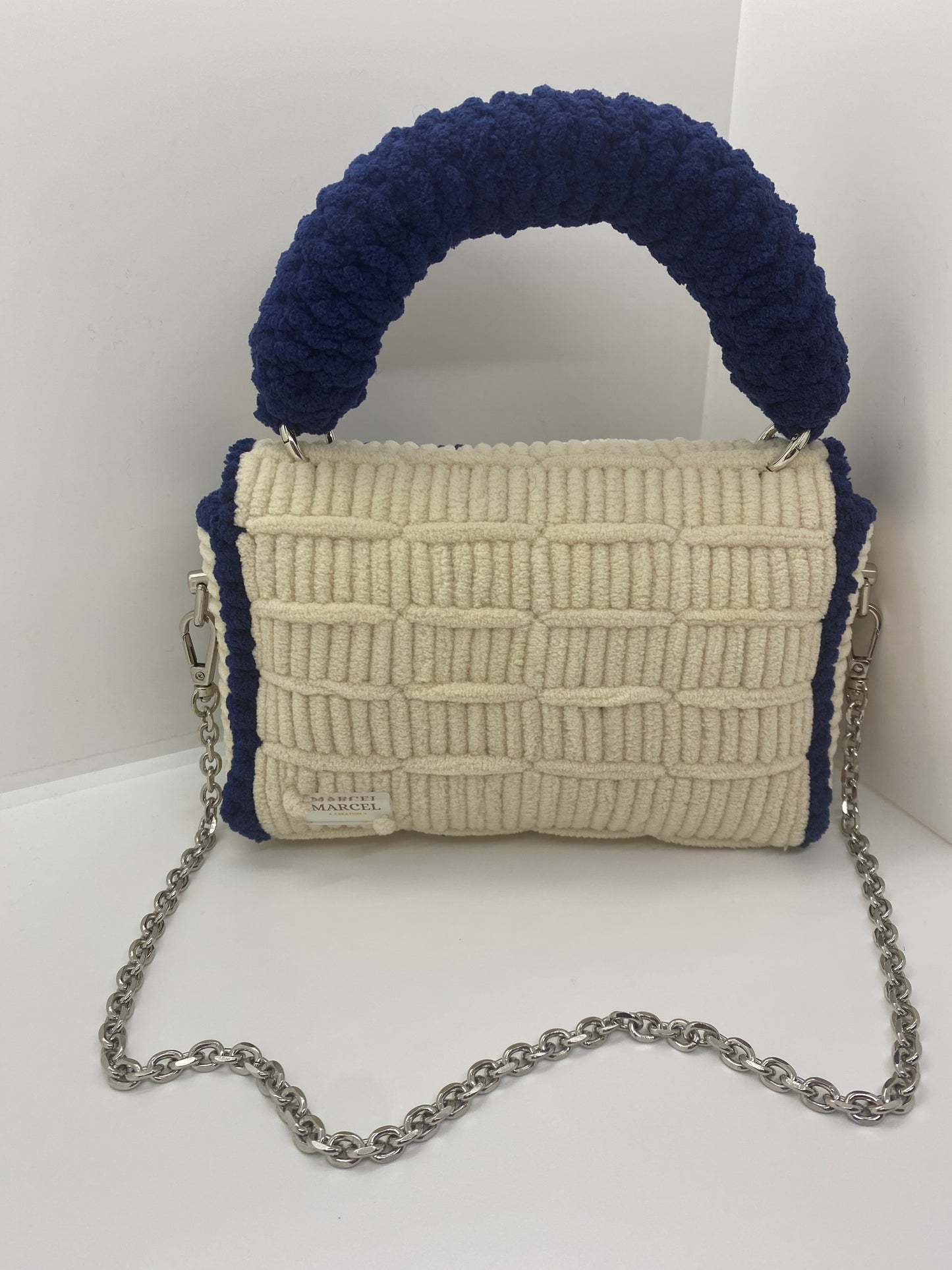 Sac BleuFoncé/Crème Effet Chenille
