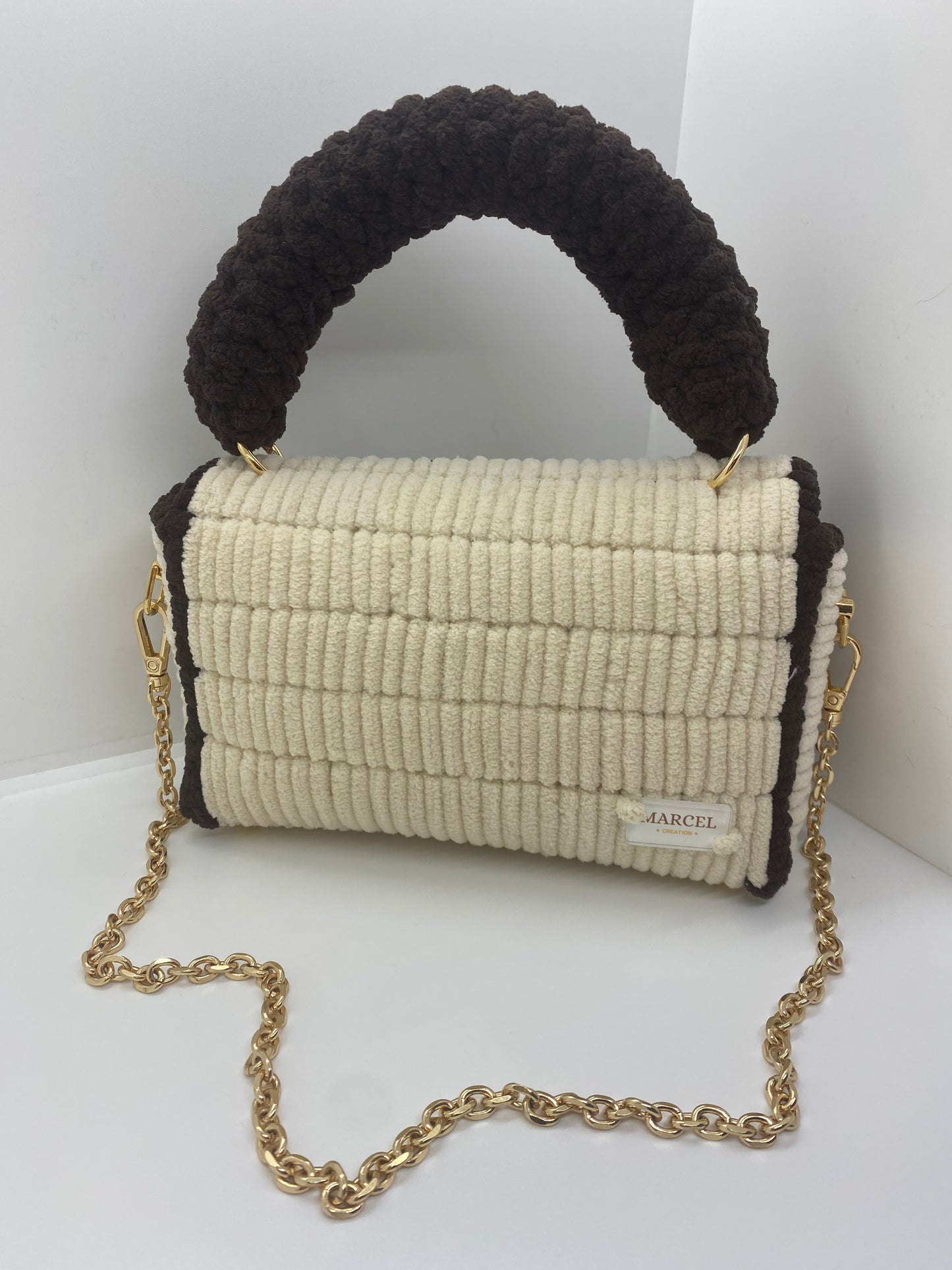 Sac Crème/Marron Effet Chenille