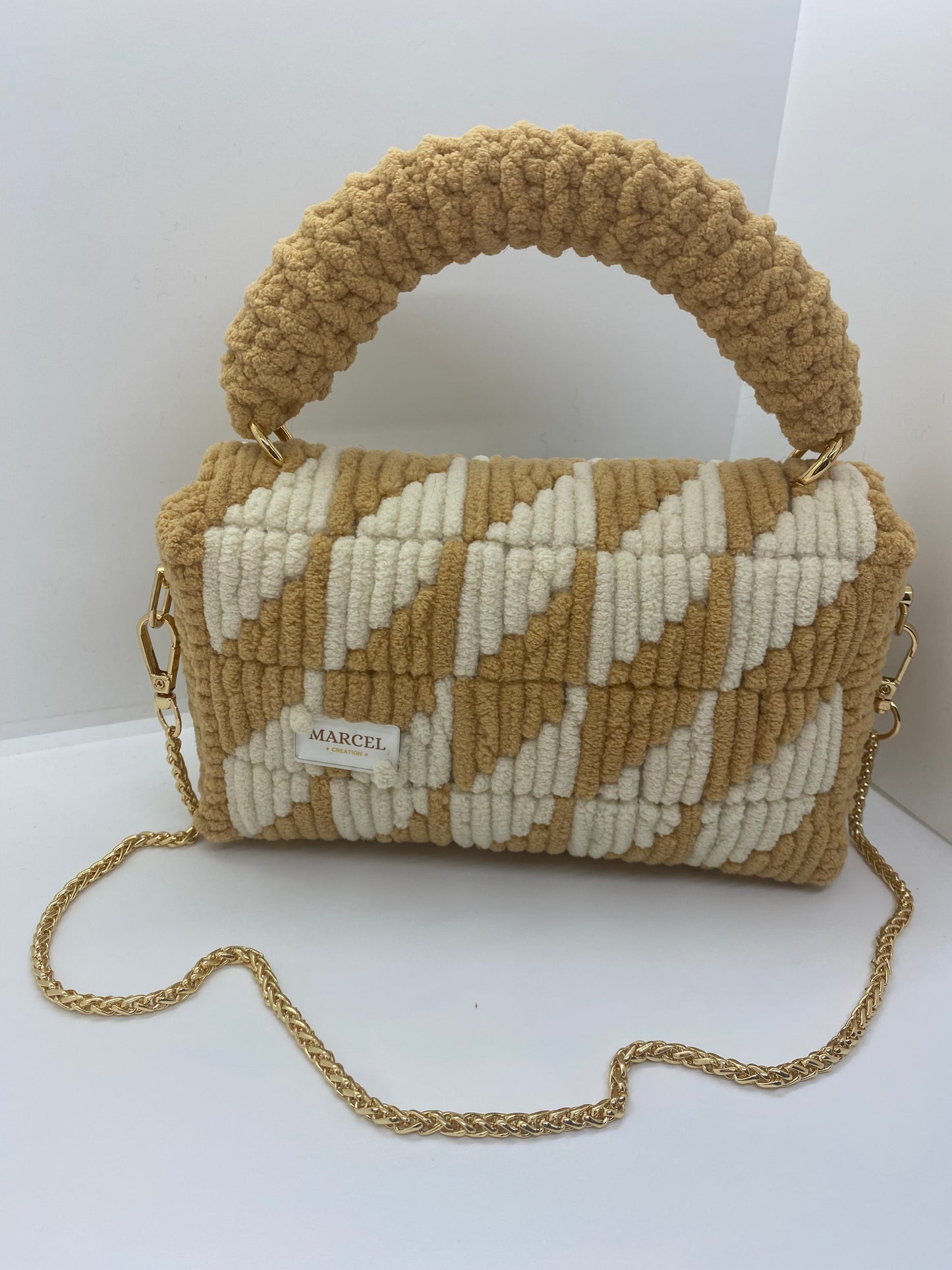 Sac Crème/Moutarde Effet Chenille