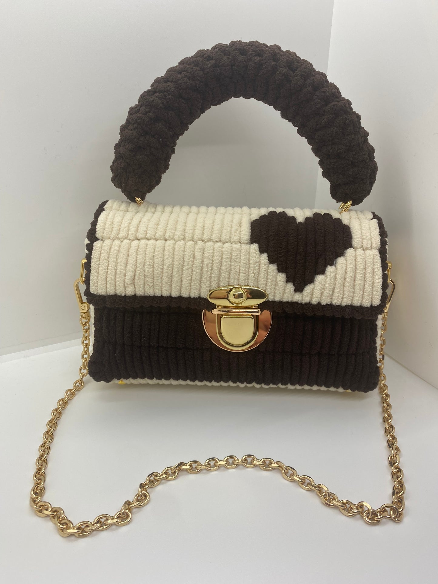 Sac Crème/Marron Effet Chenille
