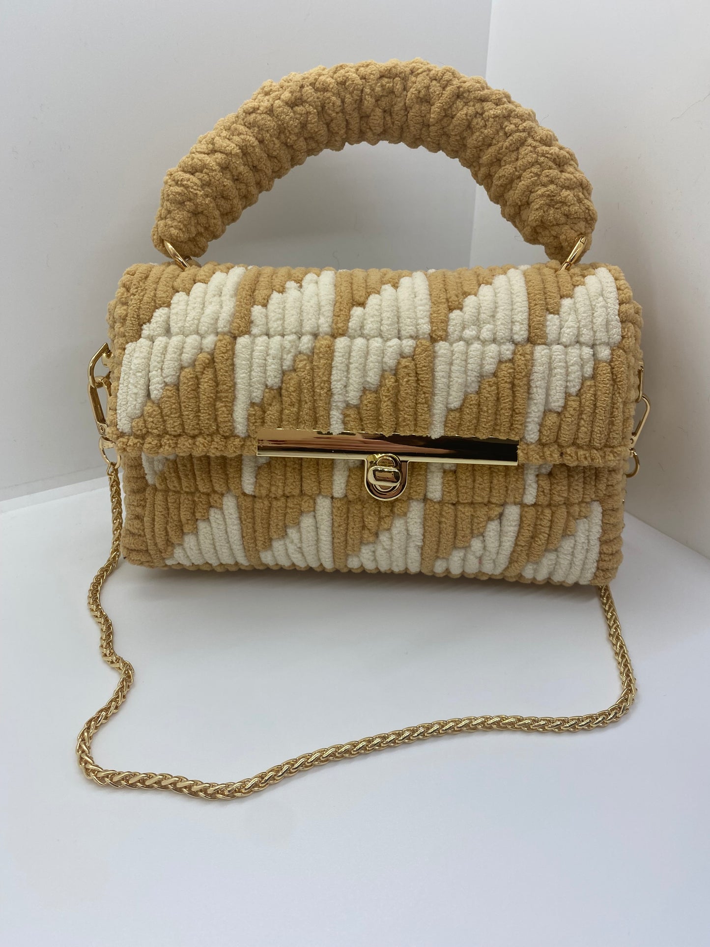 Sac Crème/Moutarde Effet Chenille