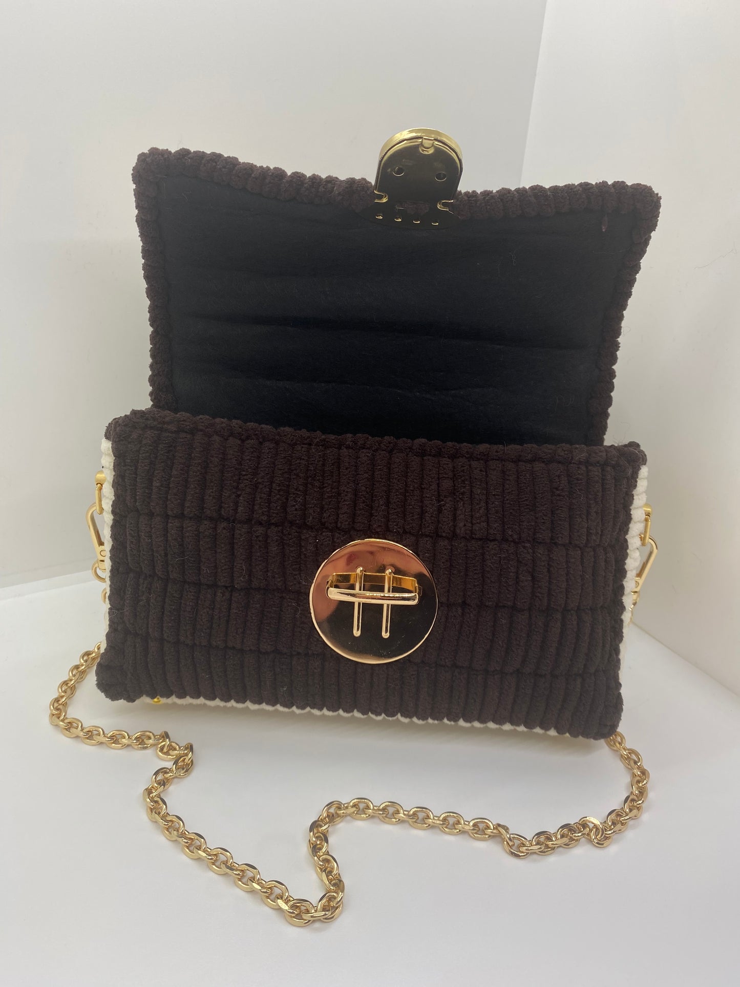 Sac Crème/Marron Effet Chenille