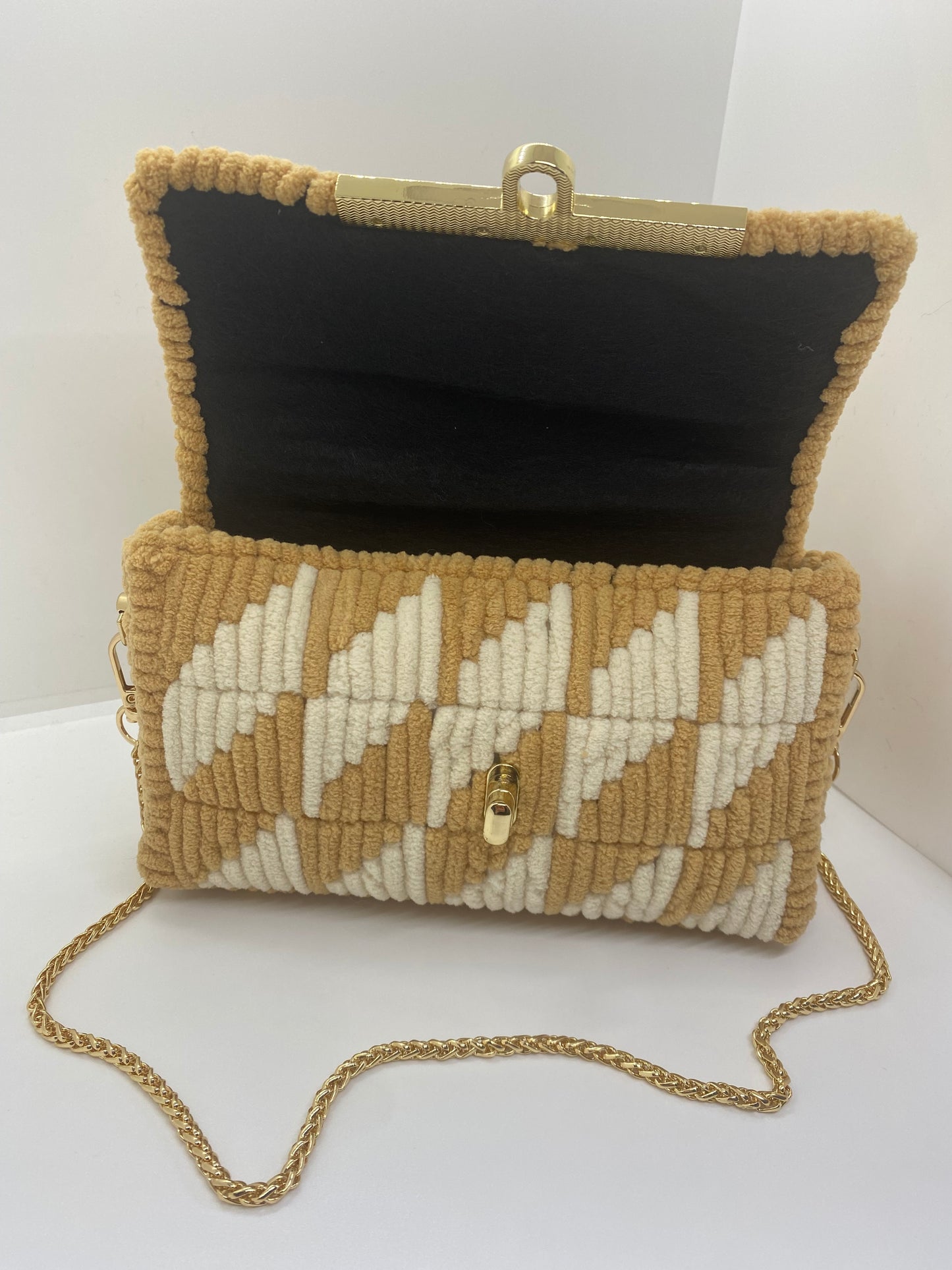 Sac Crème/Moutarde Effet Chenille