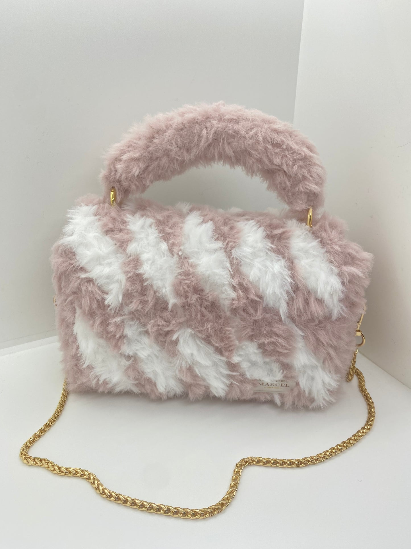 Sac Blanc/Rose Effet Fourrure