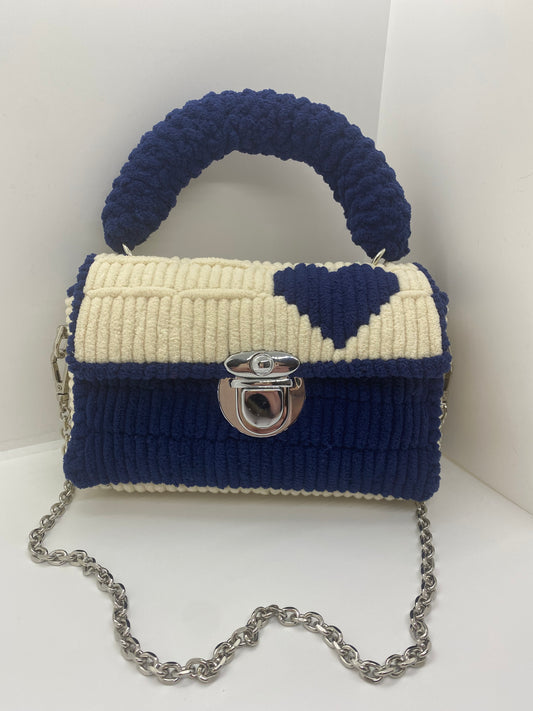 Sac BleuFoncé/Crème Effet Chenille