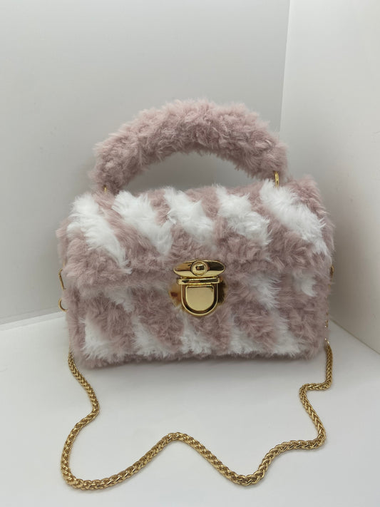 Sac Blanc/Rose Effet Fourrure