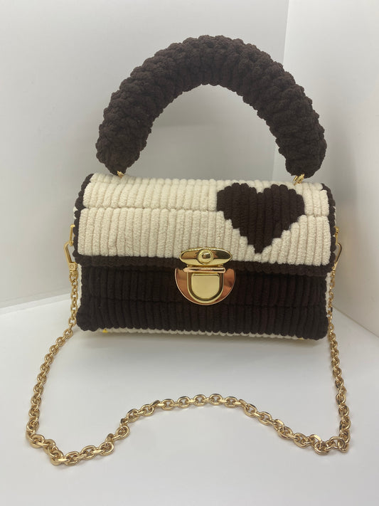 Sac Crème/Marron Effet Chenille