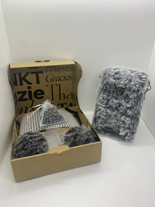 KIT DIY POCHETTE PORTABLE GRIS FLUFFY