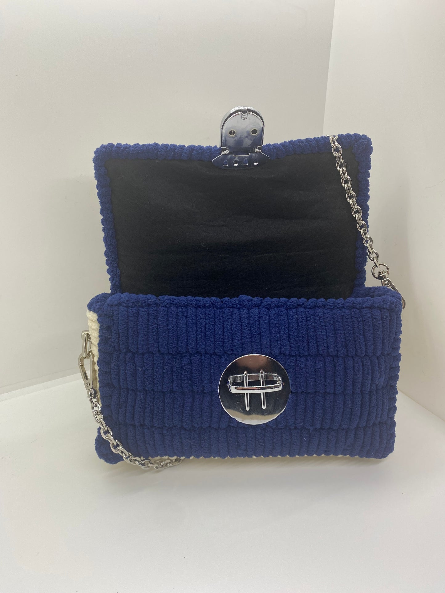 Sac BleuFoncé/Crème Effet Chenille