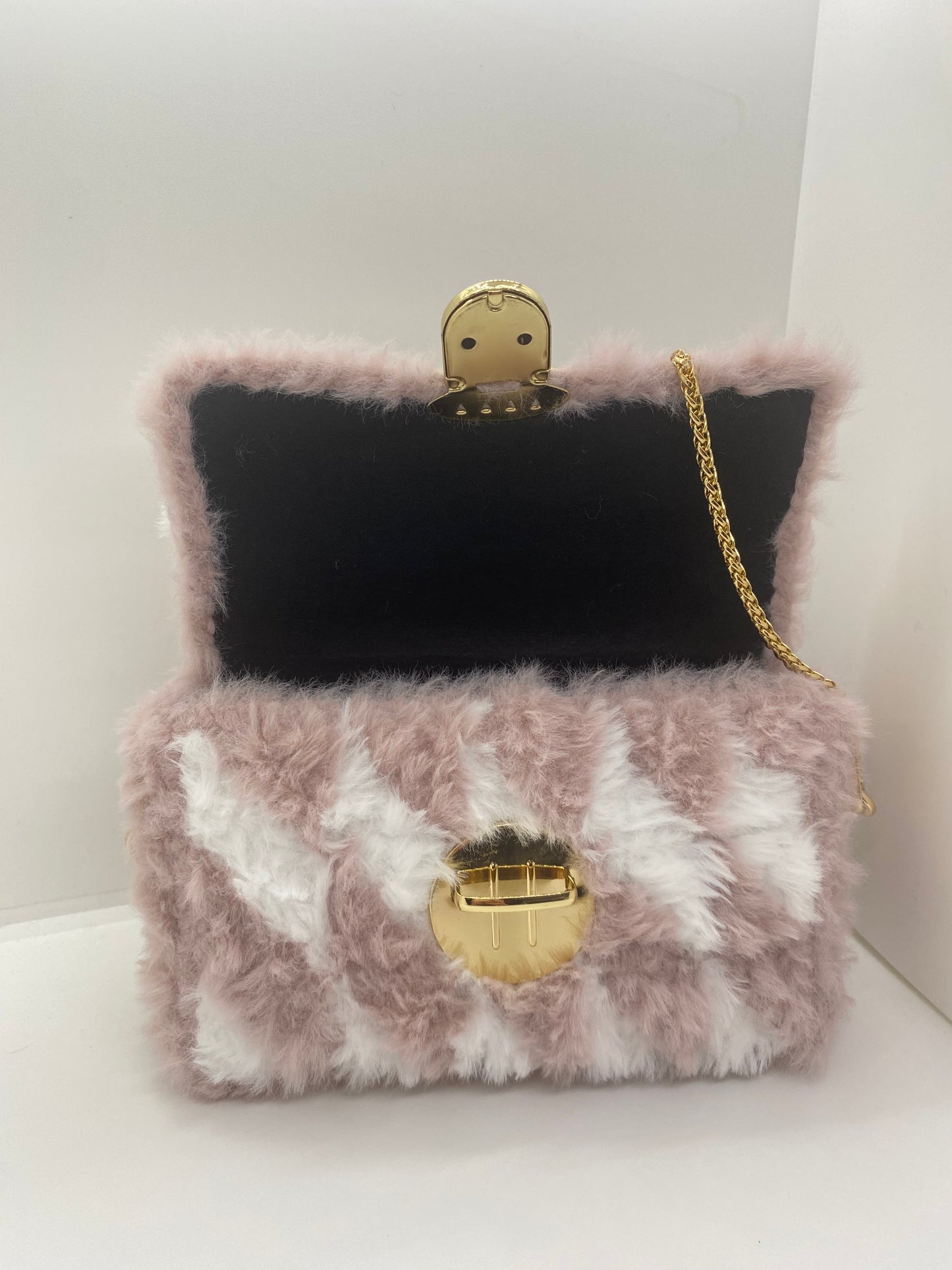 Sac Blanc/Rose Effet Fourrure